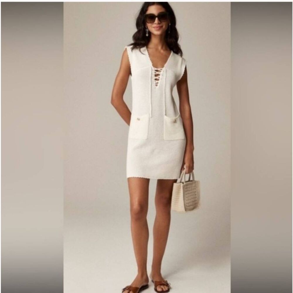 J. Crew Pointelle Lace Up Sweater Dress Size XL